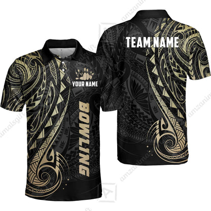 Custom Bowling Jersey Polo Shirt, Polynesian Maori Tribal Tattoo Bowling, Custom Bowling Jersey Team Shirt For Players With Name and Team Name