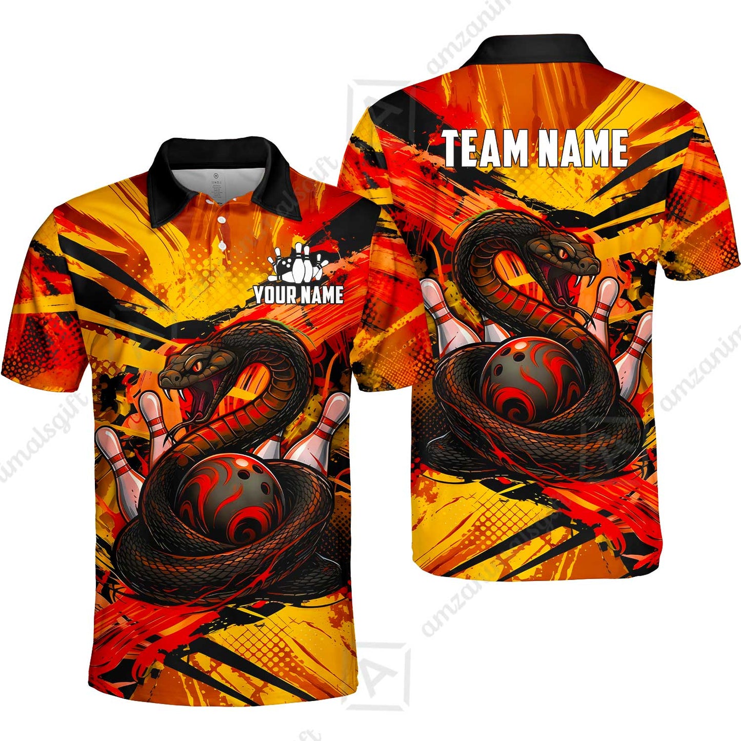Custom Bowling Jersey Polo Shirt, Viper Venom Strike & Cyberpunk Splash, Custom Bowling Jersey Team Shirt For Players With Name & Team Name