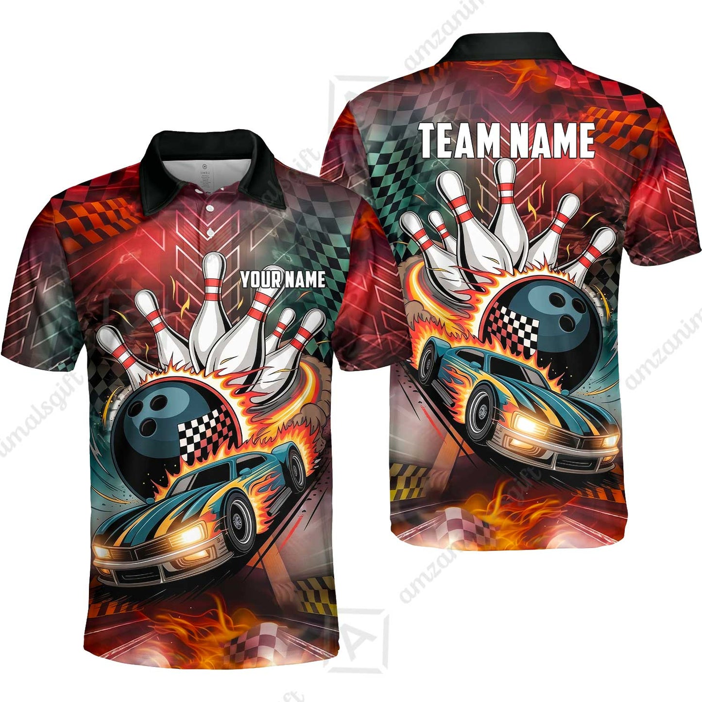 Custom Bowling Jersey Polo Shirt, Bowling Thunder Racing, Custom Bowling Jersey Team Shirt For Players With Name and Team Name