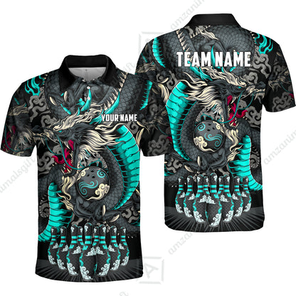 Custom Bowling Jersey Polo Shirt, Oriental Jade Dragon & Classic Clouds, Custom Bowling Jersey Team Shirt For Players With Name & Team Name