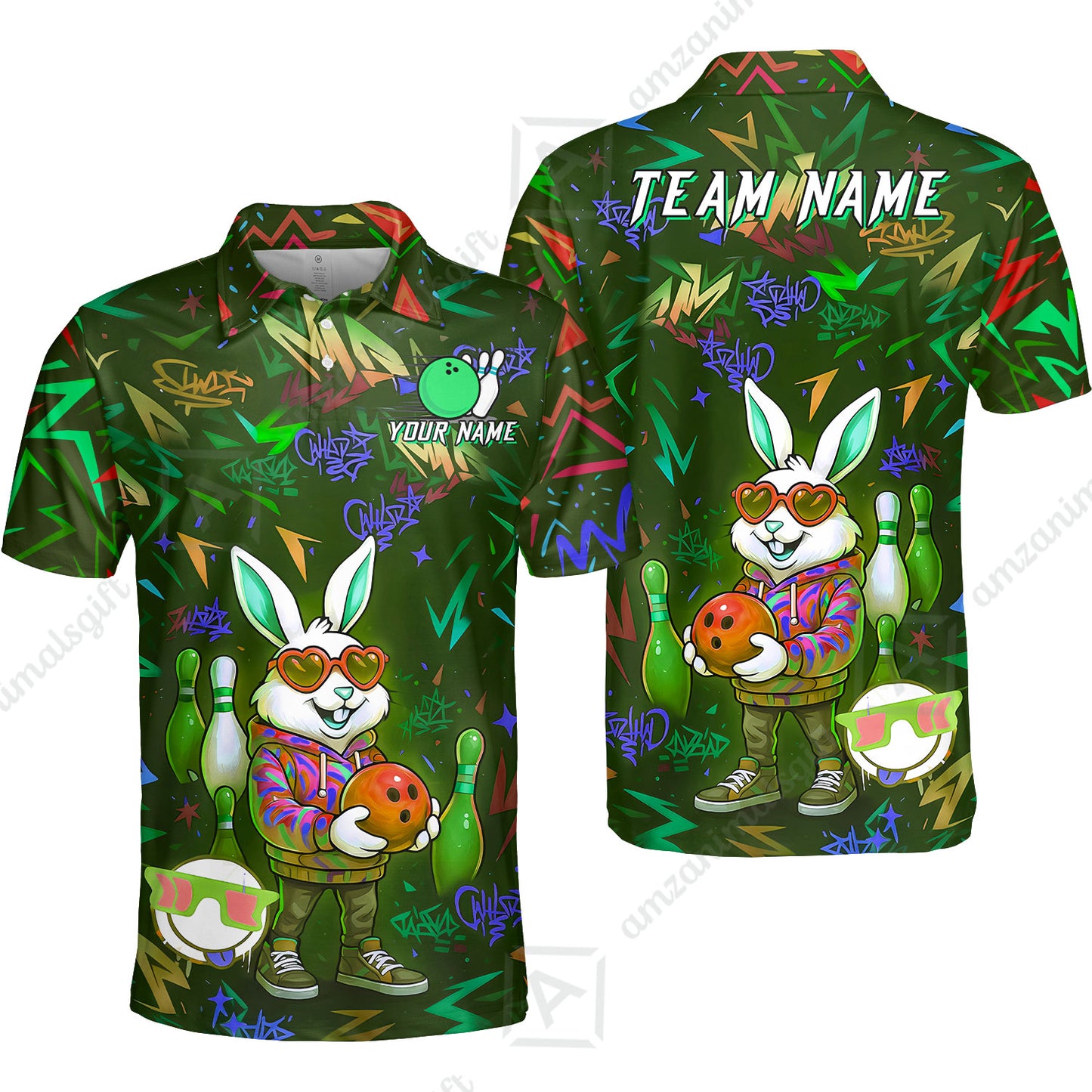 Custom Hip Hop Rabbit Bowling Jersey Polo Shirt, Custom Hip Hop Rabbit Bowling Jersey Team Shirt For Players With Name & Team Name