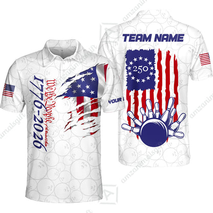 Custom Bowling Jersey Polo Shirt, Semiquincentennial USA 250, Custom Bowling Jersey Team Shirt For Players With Name and Team Name