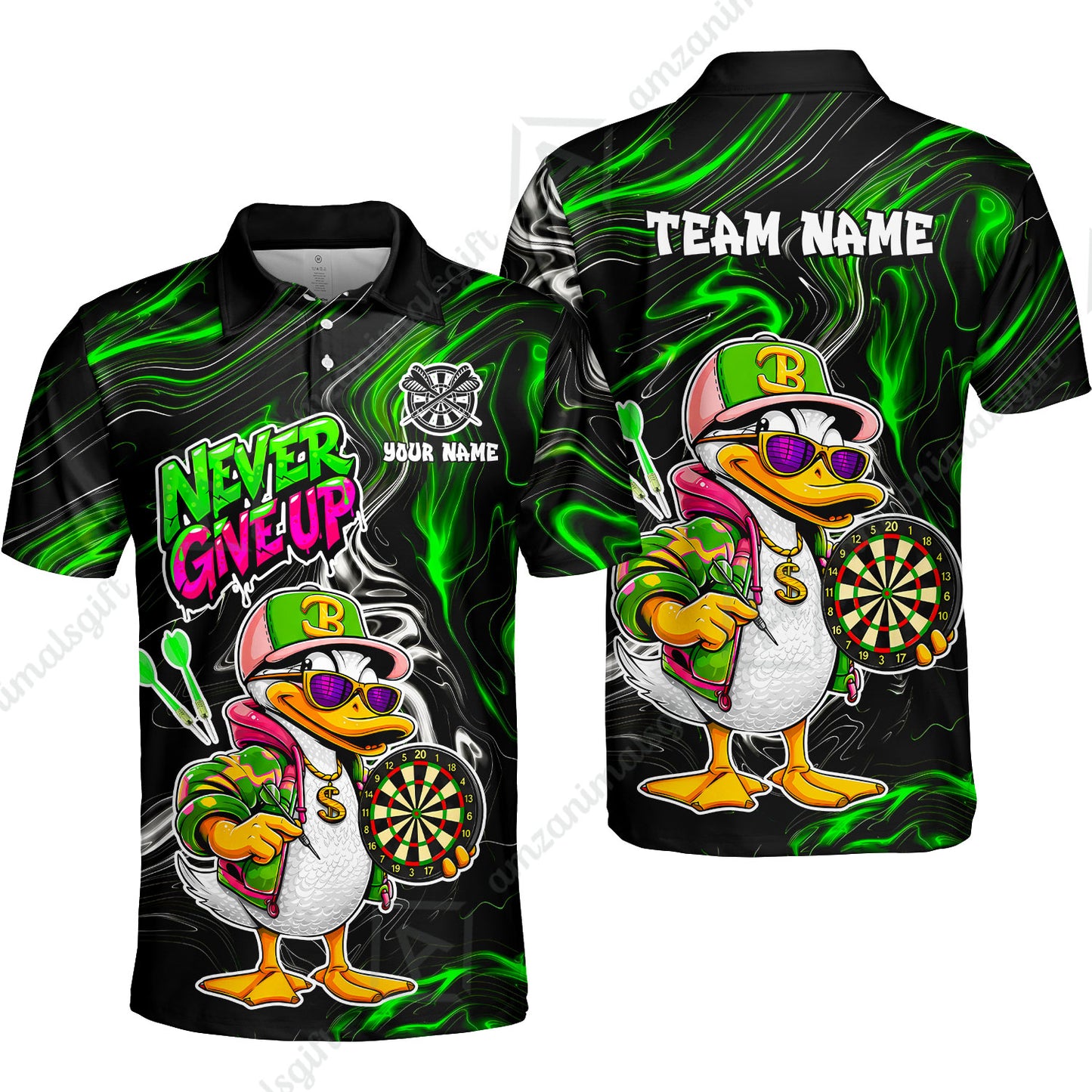 Customized Darts Team Jersey, Duck Never Give Up, Personalized Darts Name And Team Name
