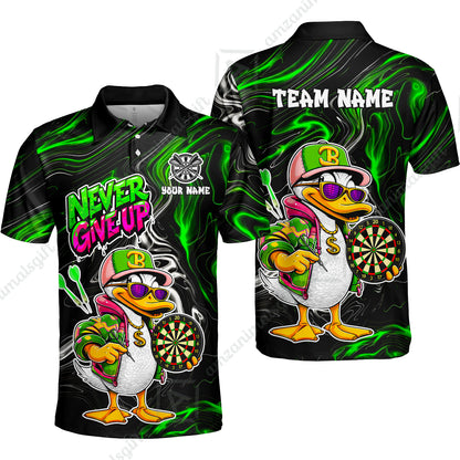 Customized Darts Team Jersey, Duck Never Give Up, Personalized Darts Name And Team Name