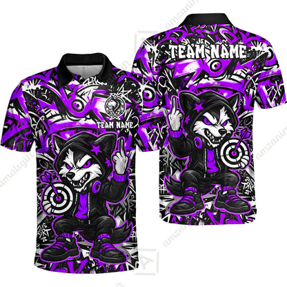 Customized Darts Team Uniform Shirt, Cool Cartoon Wolf With Dartboard, Personalized Name And Team Name