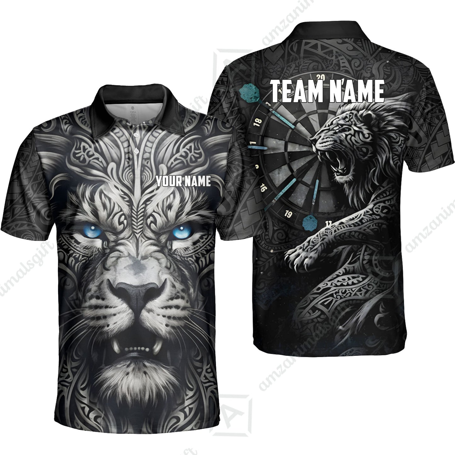 Custom Darts Team Jersey, Personalized Lion Darts Tribal Polo Shirt For Players With Name & Team Name
