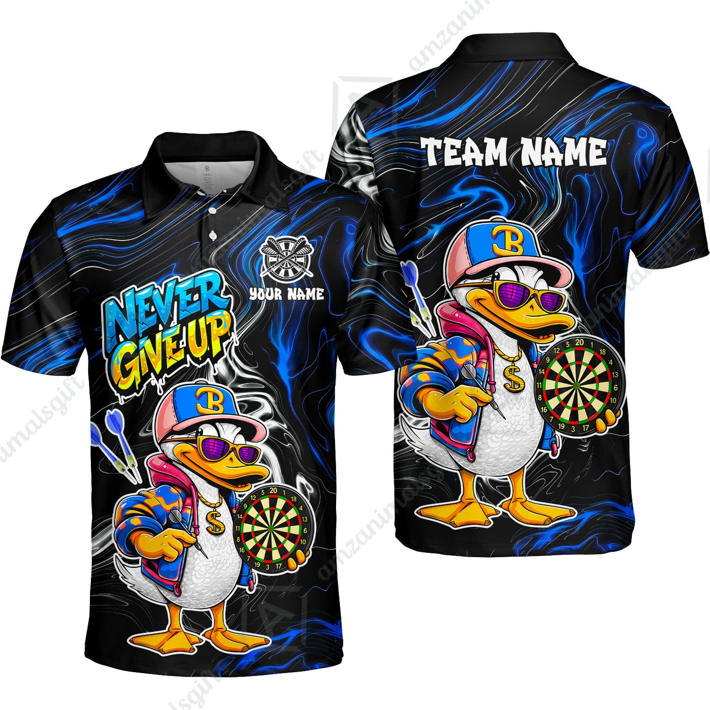 Customized Darts Team Jersey, Duck Never Give Up, Personalized Darts Name And Team Name