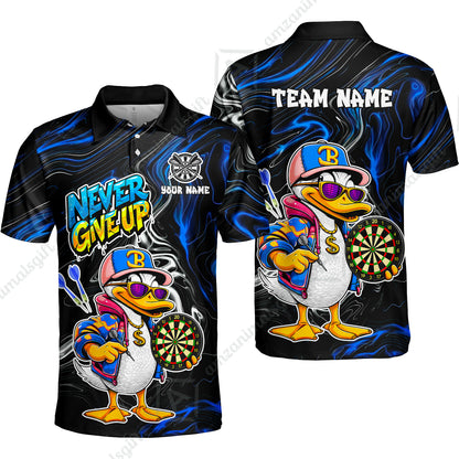 Customized Darts Team Jersey, Duck Never Give Up, Personalized Darts Name And Team Name