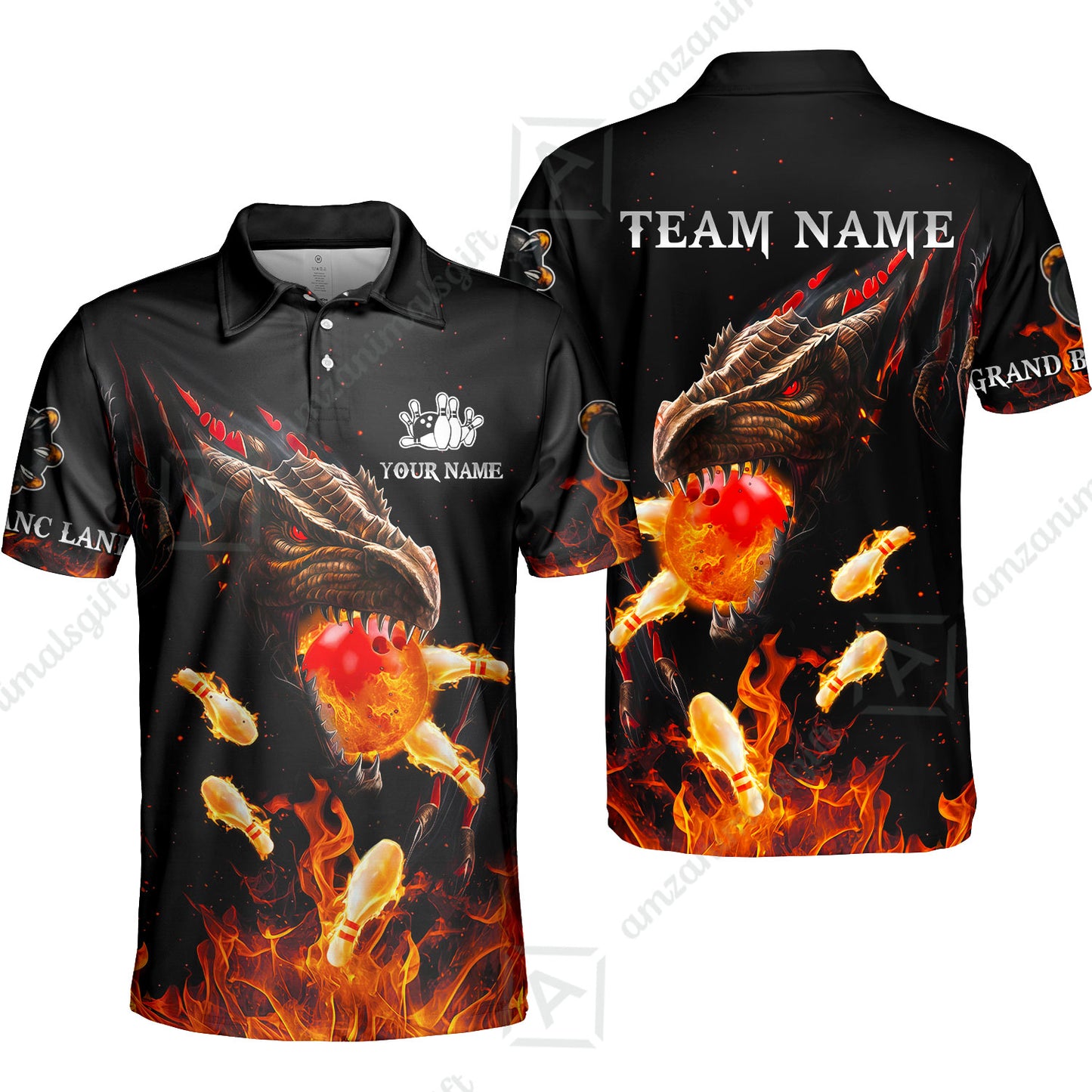 Customized Bowling Polo, Dragon Ball Fire Bowling Jersey Multicolor Option Customized Name, Team Name Polo Jerseys Shirt For Mike