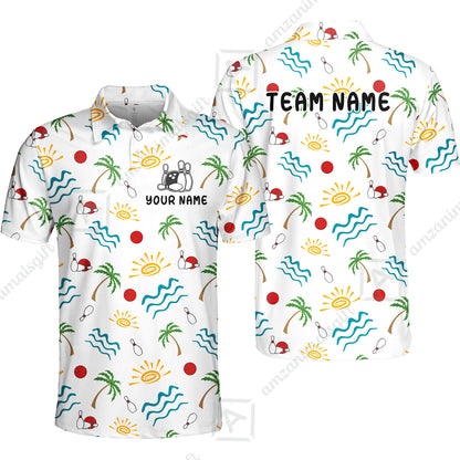 Custom Bowling Jersey Polo Shirt, Tropical Hand-Drawn Summer Doodle, Custom Bowling Jersey Team Shirt For Players With Name and Team Name
