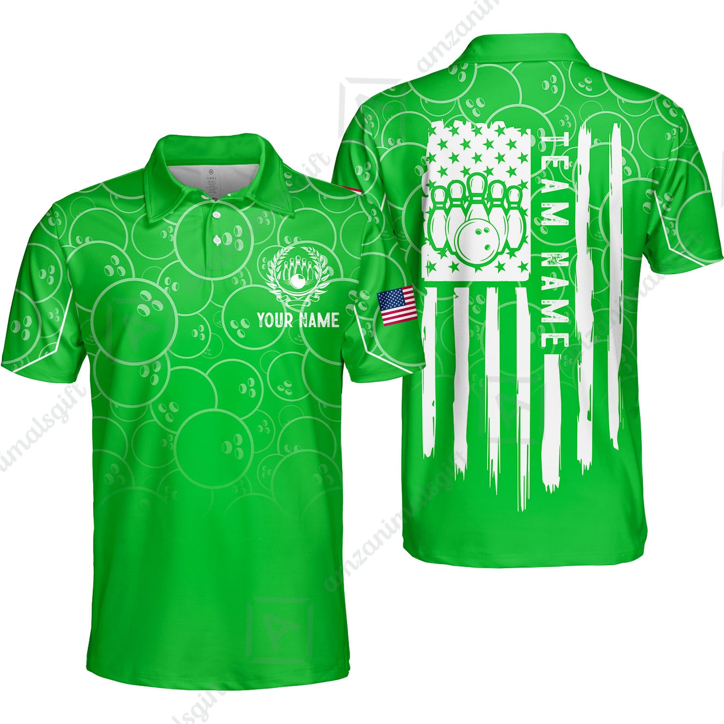 Custom Bowling Jersey Polo Shirt, Vibrant Kelly Ball Pattern Flag, Custom Bowling Jersey Team Shirt For Players With Name and Team Name