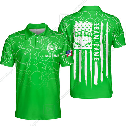 Custom Bowling Jersey Polo Shirt, Vibrant Kelly Ball Pattern Flag, Custom Bowling Jersey Team Shirt For Players With Name and Team Name
