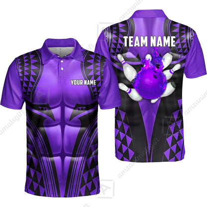 Custom Bowling Jersey Polo Shirt, Polynesian Strike, Custom Bowling Jersey Team Shirt For Players With Name & Team Name