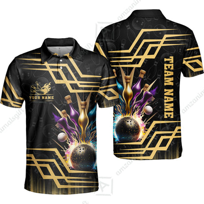 Customized Bowling Unisex Polo, Bowling And Pins Royal Multicolor Option Customized Name And Team Name For Bowling Team