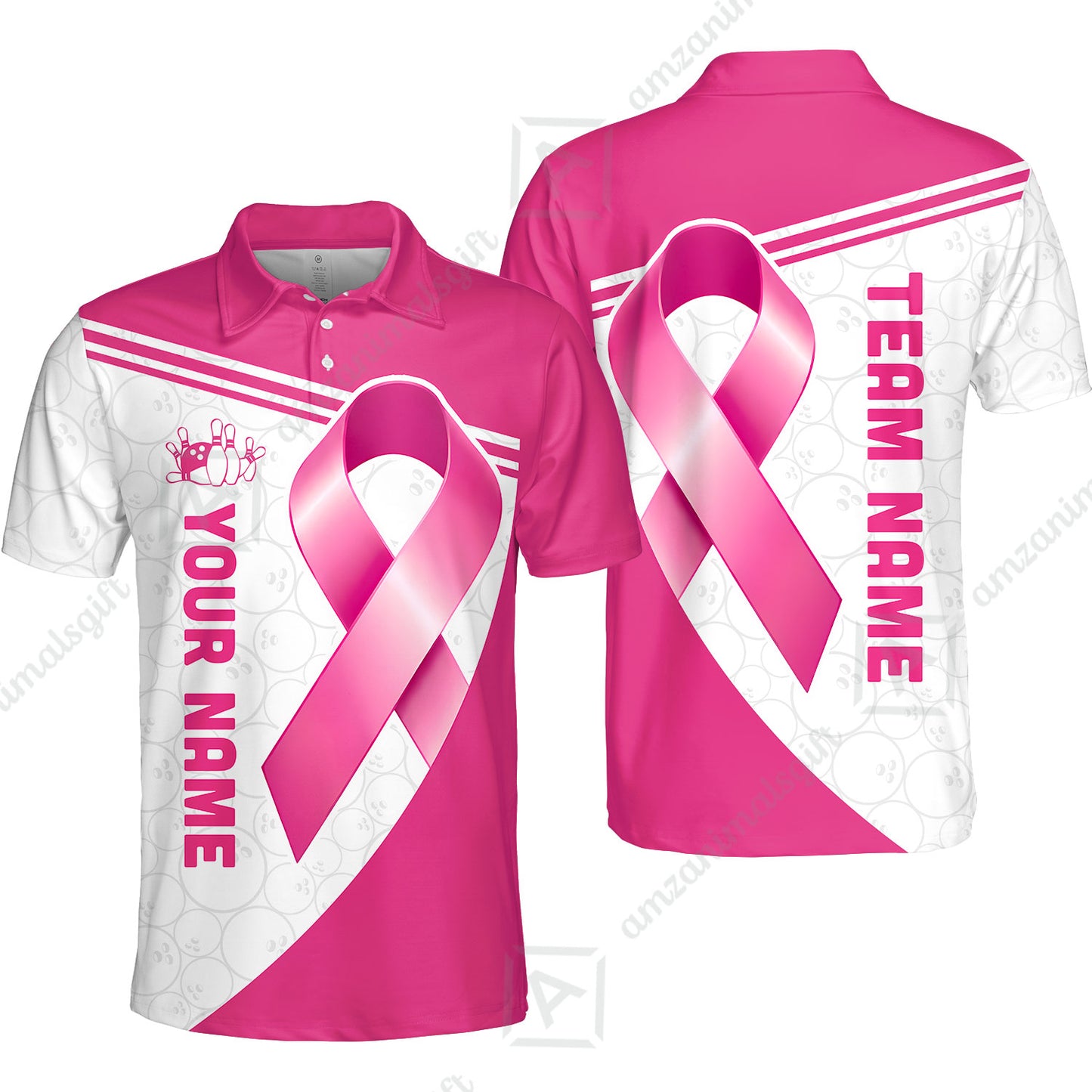 Custom Bowling Jersey Polo Shirt, Bowling Awareness Ribbon, Personalized Name And Team Name
