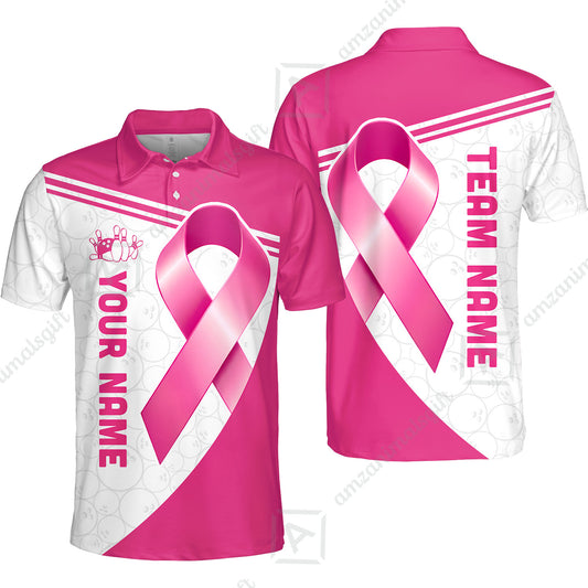 Custom Bowling Jersey Polo Shirt, Bowling Awareness Ribbon, Personalized Name And Team Name