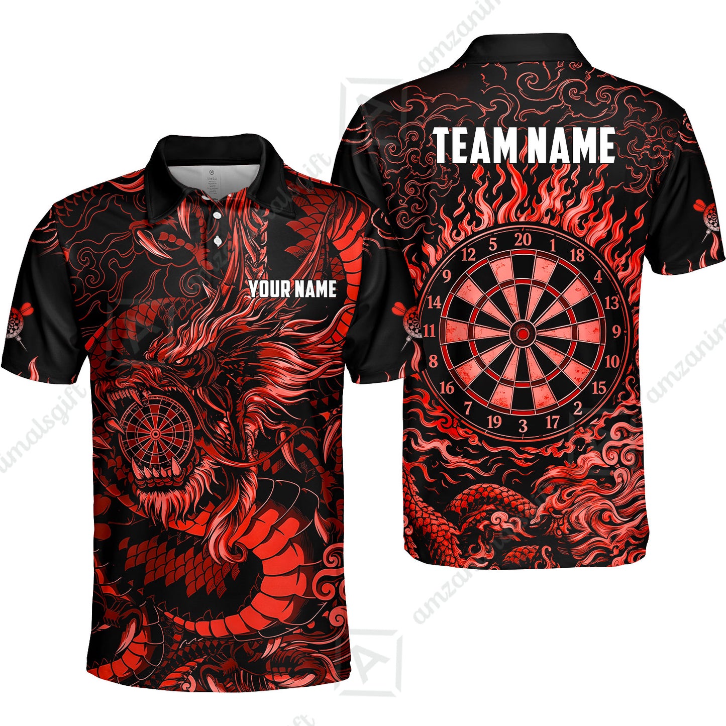 Custom Darts Jersey Polo Shirt, Dragon's Bullseye Darts, Custom Dart Jersey Team Shirt For Players With Name & Team Name