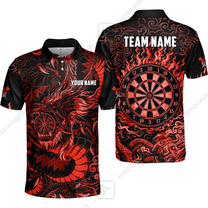 Custom Darts Jersey Polo Shirt, Dragon's Bullseye Darts, Custom Dart Jersey Team Shirt For Players With Name & Team Name