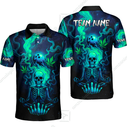 Custom Bowling Team Unisex Polo Shirt, Neon Skull CNB Bowling Custom Shirt Featuring Personalized Name and Team Name