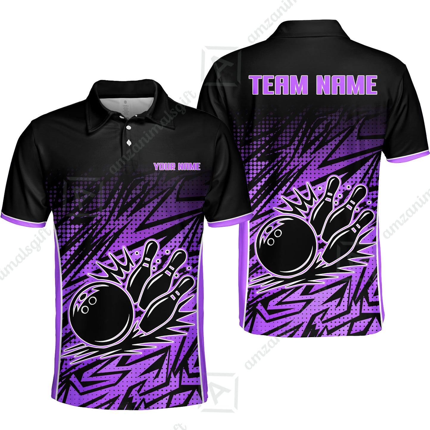 Customized Bowling Unisex Polo Shirt, Abstract Sameless Pattern Color Bowling Uniforms, Personalized Name And Team Name