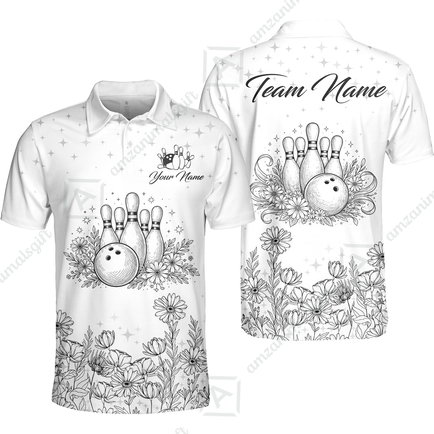 Custom Bowling Polo Shirt, Gerbera Flowers Bowling Custom Bowling Polo Team Shirt With Name & Team Name