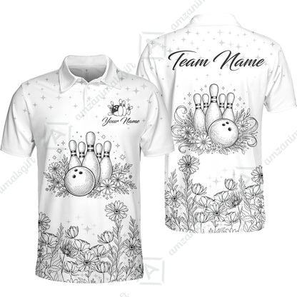 Custom Bowling Polo Shirt, Gerbera Flowers Bowling Custom Bowling Polo Team Shirt With Name & Team Name