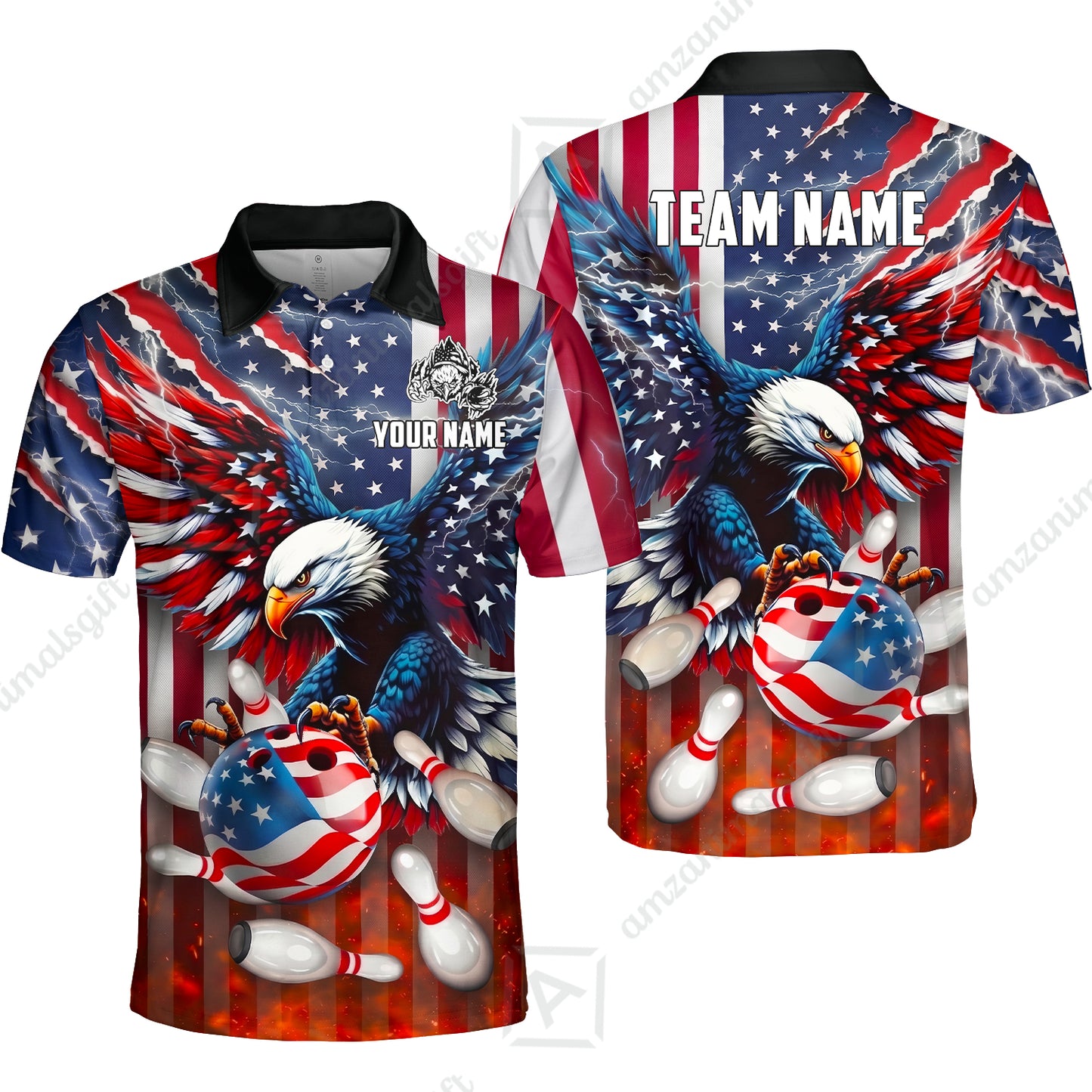 Customized Patriotic American Flag Eagle Bowling Jersey, Custom Name And Team Name For Bowlers