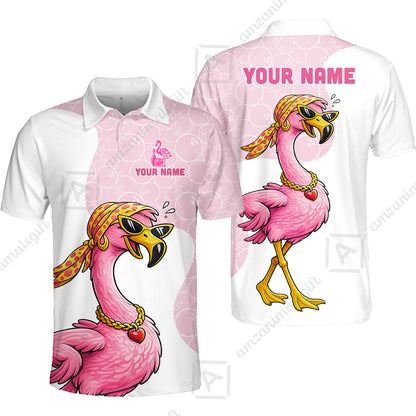 Custom Bowling Women Polo Shirt, Swag Flamingo Bowling Custom Bowling Polo Team Shirt For Players With Name & Team Name
