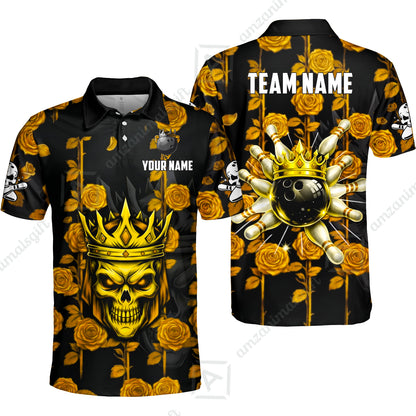 Custom Bowling Jersey Polo Shirt, Royal Skull Bowling, Custom Bowling Jersey Team Shirt For Players With Name & Team Name