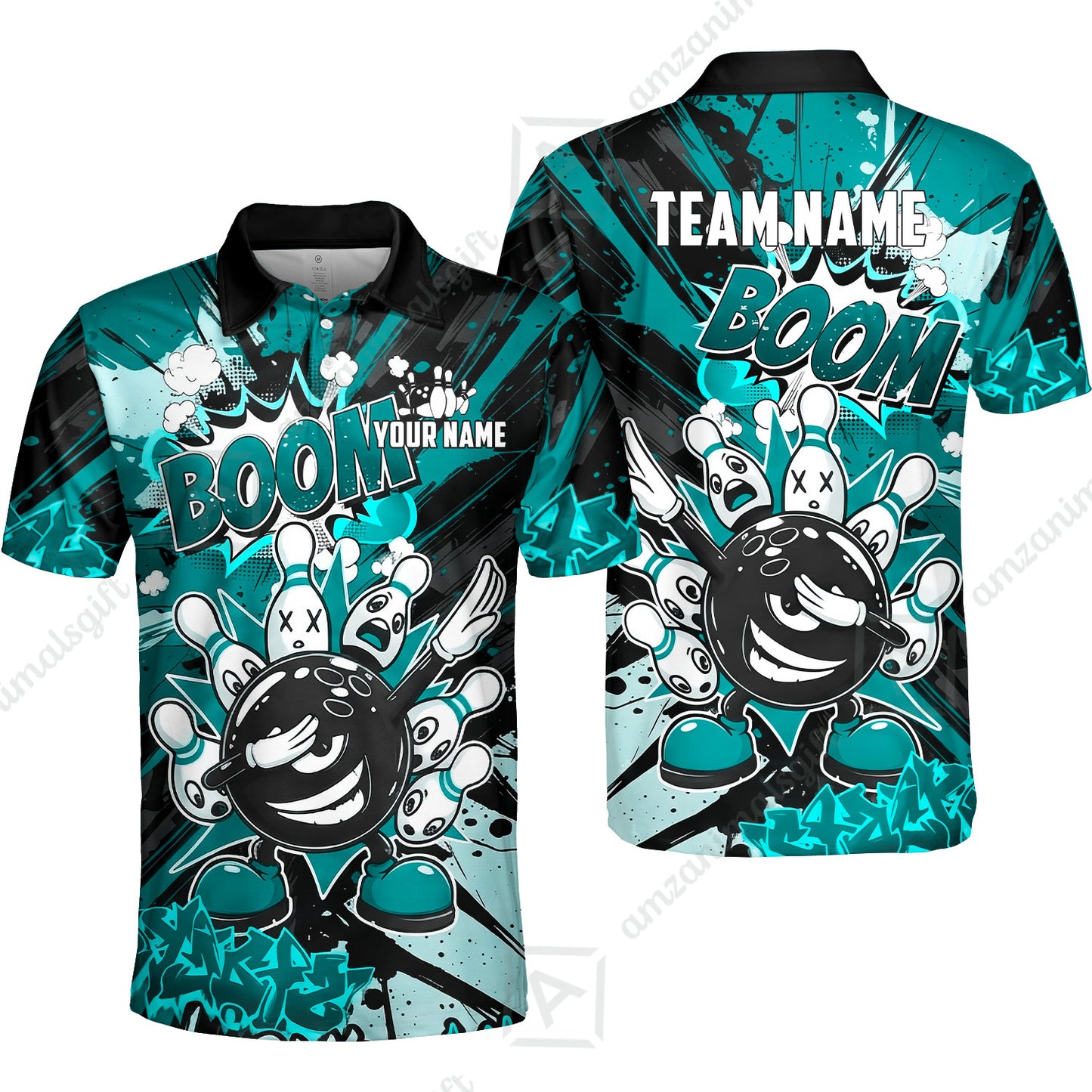 Custom Bowling Jersey Polo Shirt, Dabbing Cartoon Monster, Custom Bowling Jersey Team Shirt For Players With Name & Team Name