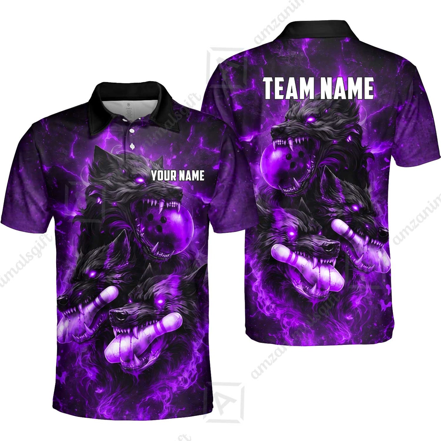 Custom Bowling Jersey Polo Shirt, Dark Fantasy Hellfire Werewolf, Custom Bowling Jersey Team Shirt For Players With Name & Team Name