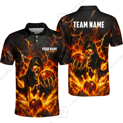 Custom Bowling Jersey Polo Shirt, Lightning Grim Reaper, Custom Bowling Jersey Team Shirt For Players With Name & Team Name