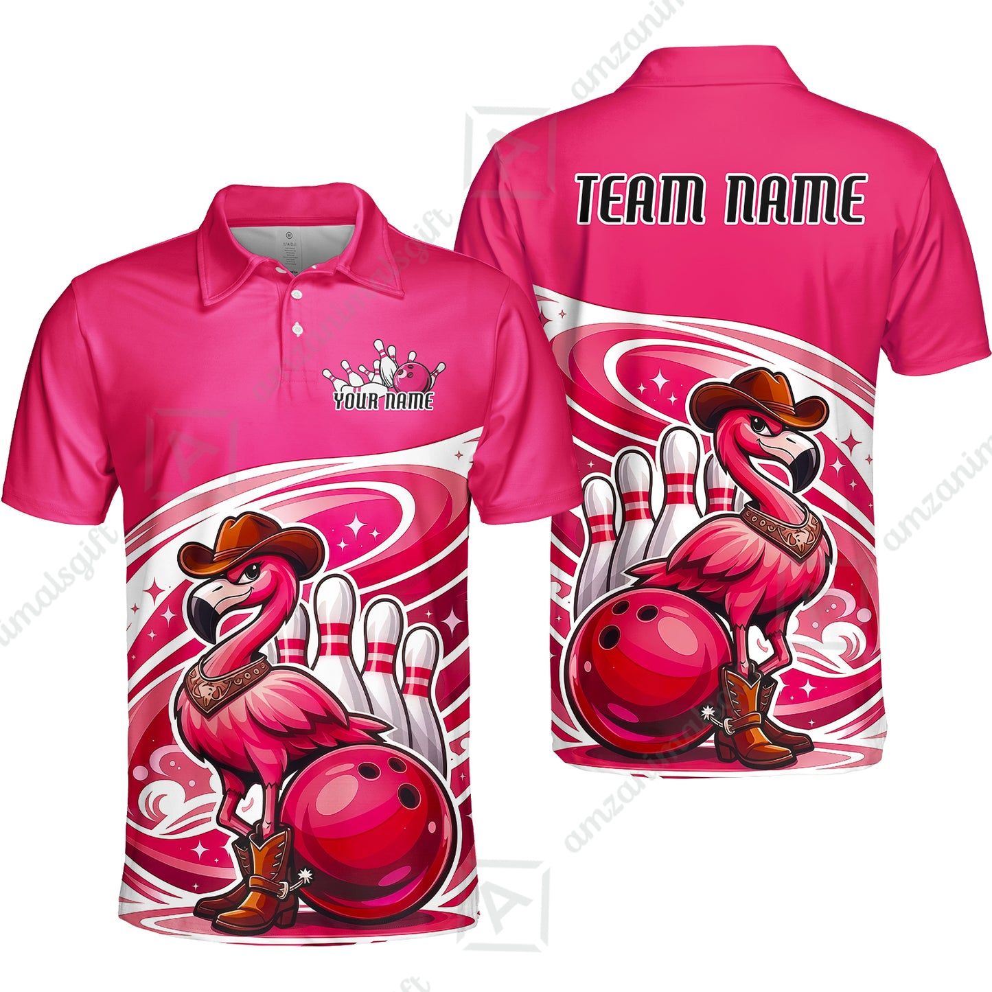Custom Women Polo Shirt, Western Flamingo, Custom Bowling Women Polo Team Shirt For Players With Name & Team Name