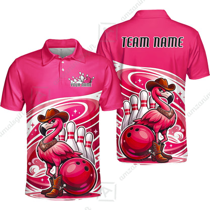 Custom Women Polo Shirt, Western Flamingo, Custom Bowling Women Polo Team Shirt For Players With Name & Team Name
