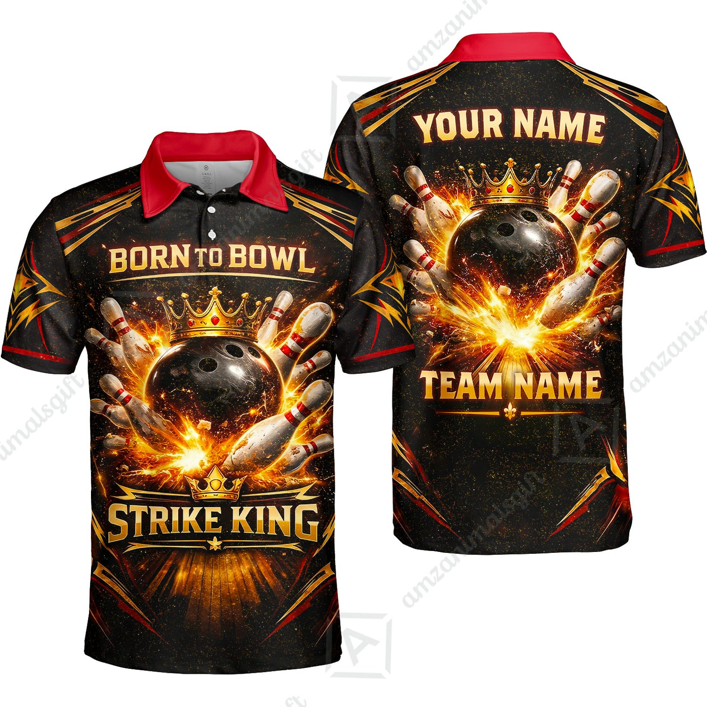 Custom Bowling Jersey Polo Shirt, Born to Bowl King Bowling, Custom Bowling Jersey Team Shirt With Name & Team Name
