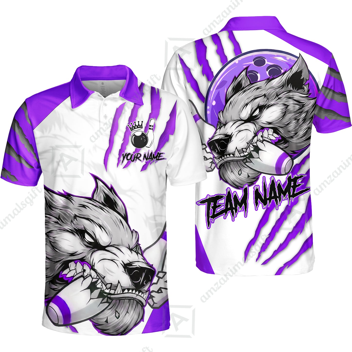 Customized Bowling Jerseys, Fierce Wolf Artwork Scratch, Uniform Bowling - Personalized Name And Team Name