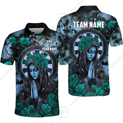 Custom Darts Jersey Polo Shirt, Gothic Madonna And Blue Rose, Custom Dart Jersey Team Shirt For Players With Name & Team Name