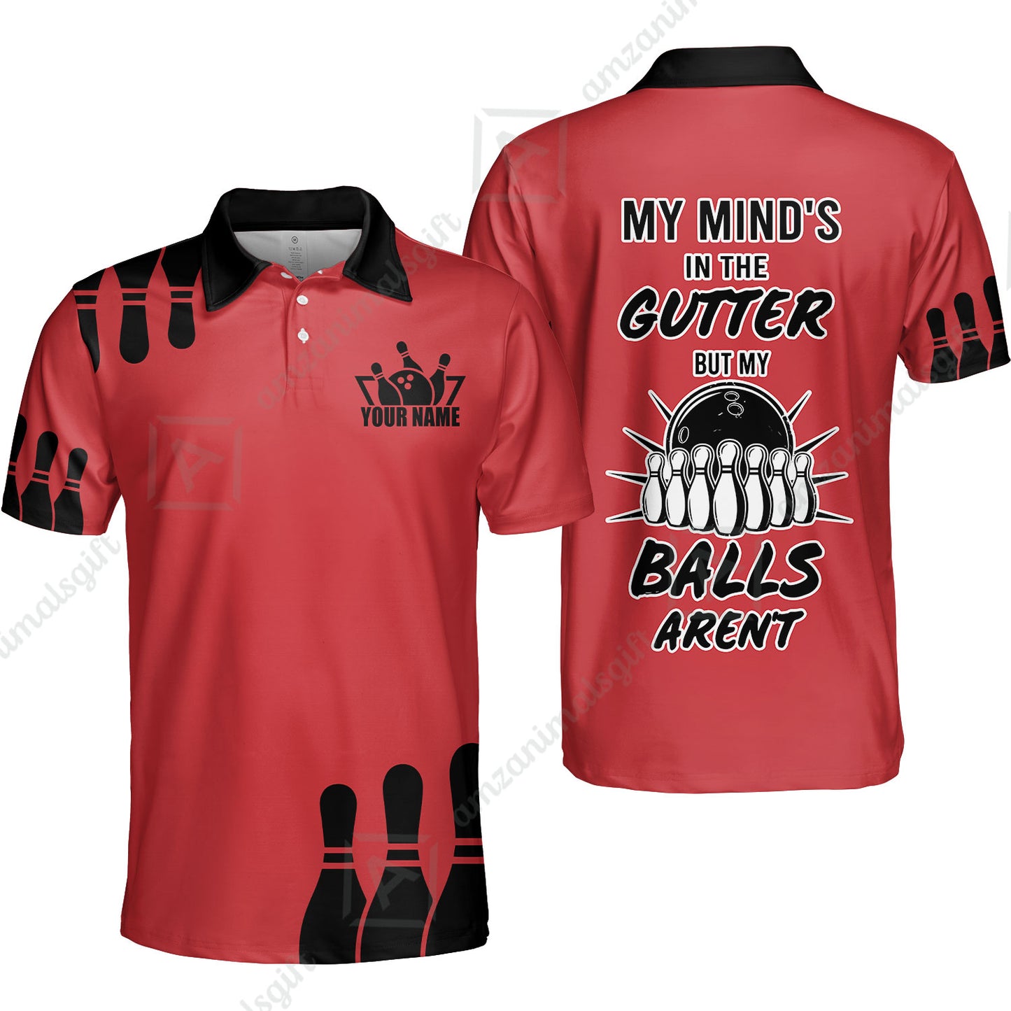 Customized Bowling Shirt, My Mind In The Gutter But My Bowling Balls Aren't, Personalized Polo Shirt For Players With Name & Team Name