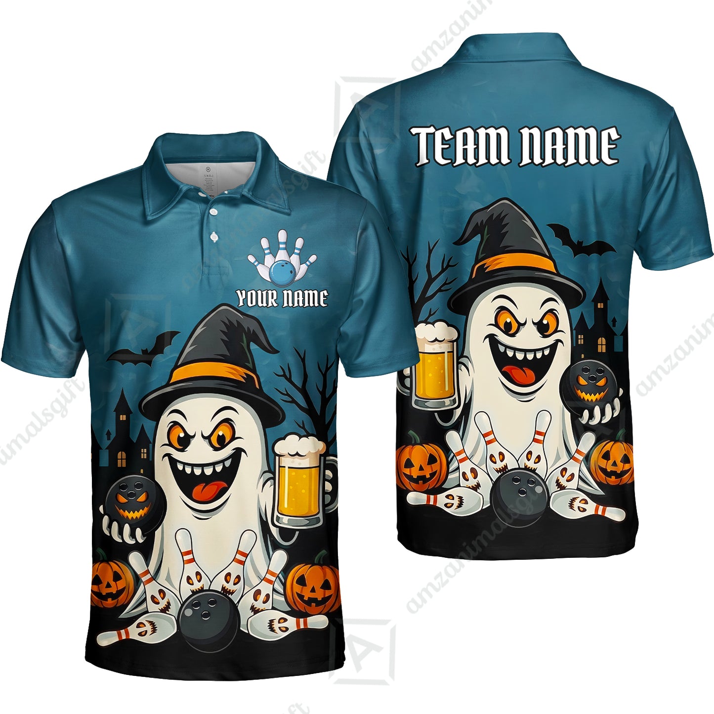 Custom Bowling Jersey Polo Shirt, Bowling Halloween Witch, Custom Bowling Jersey Team Shirt For Players With Name & Team Name