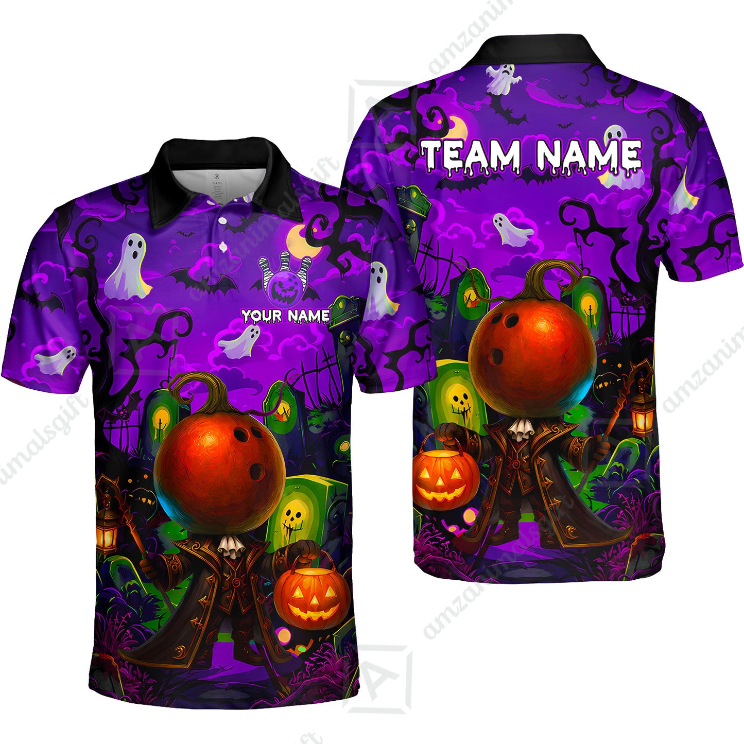Custom Bowling Jersey Polo Shirt, Halloween Spooky Strike, Custom Bowling Jersey Team Shirt For Players With Name & Team Name