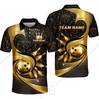 Custom Bowling Jersey Polo Shirt, Bowling Gold Swirling Pattern, Personalize Name and Team Name