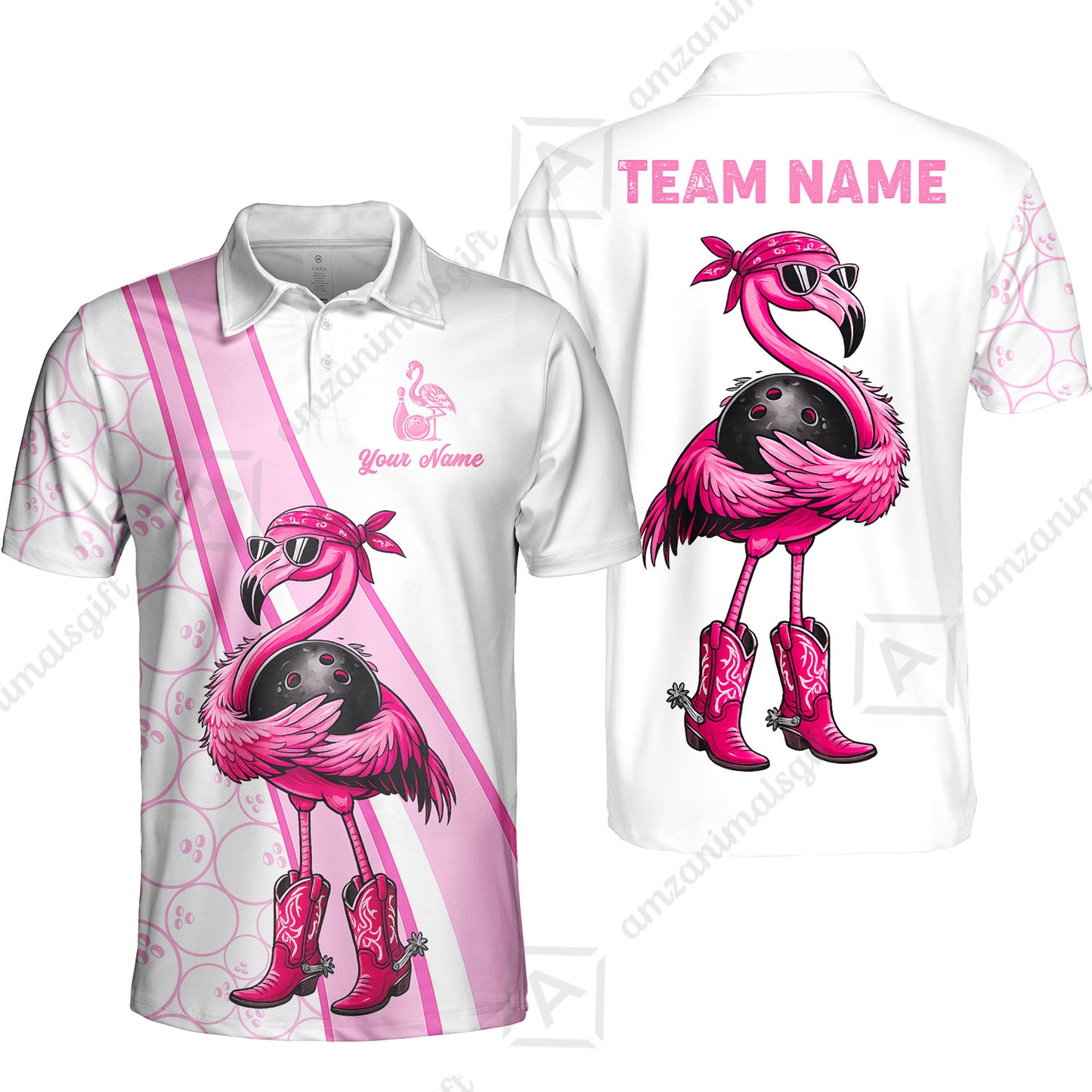 Custom Bowling Jersey Polo Shirt, Cowgirl Flamingo Bowling Custom Bowling Jersey Team Shirt For Players With Name & Team Name