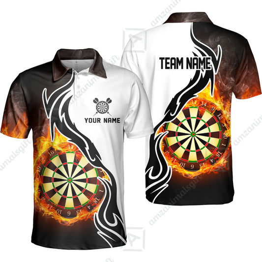 Custom  Fire Pattern Darts Team Jersey Unisex Polo Shirts, Custom flame Pattern Darts Team Jerseys Uniform