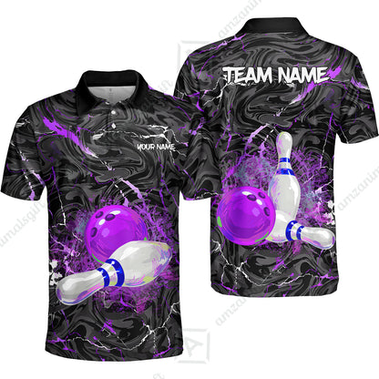 Customized Bowling Unisex Polo Shirt, Swirling Marbled Pattern Vibrant Veins, Bowling Uniforms, Personalized Name And Team Name