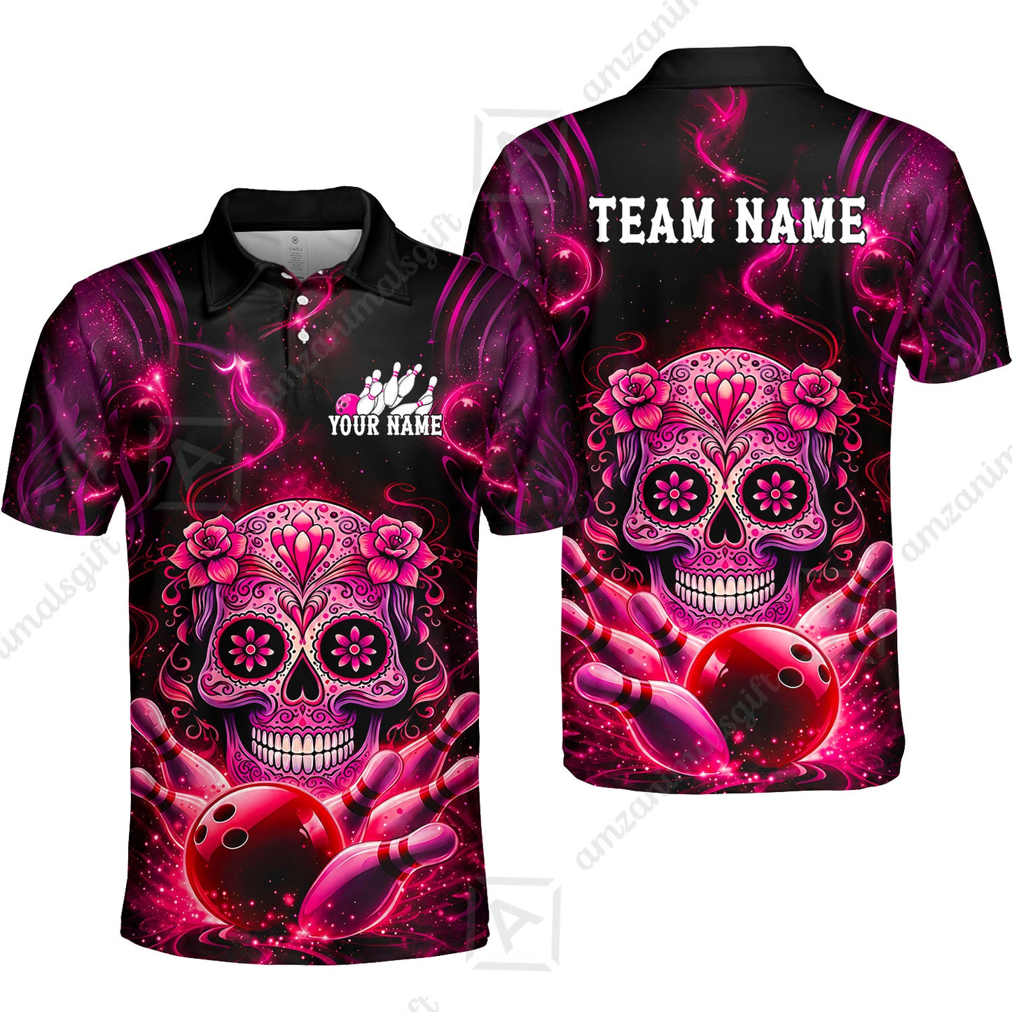 Customized Darts Team Jersey, Sugar Skull Bowler, Personalized Polo Shirt For Players With Name & Team Name
