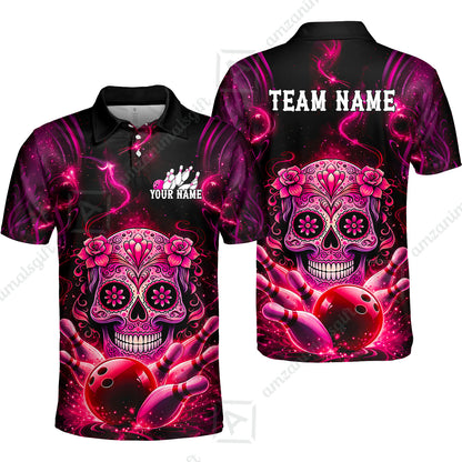 Customized Darts Team Jersey, Sugar Skull Bowler, Personalized Polo Shirt For Players With Name & Team Name