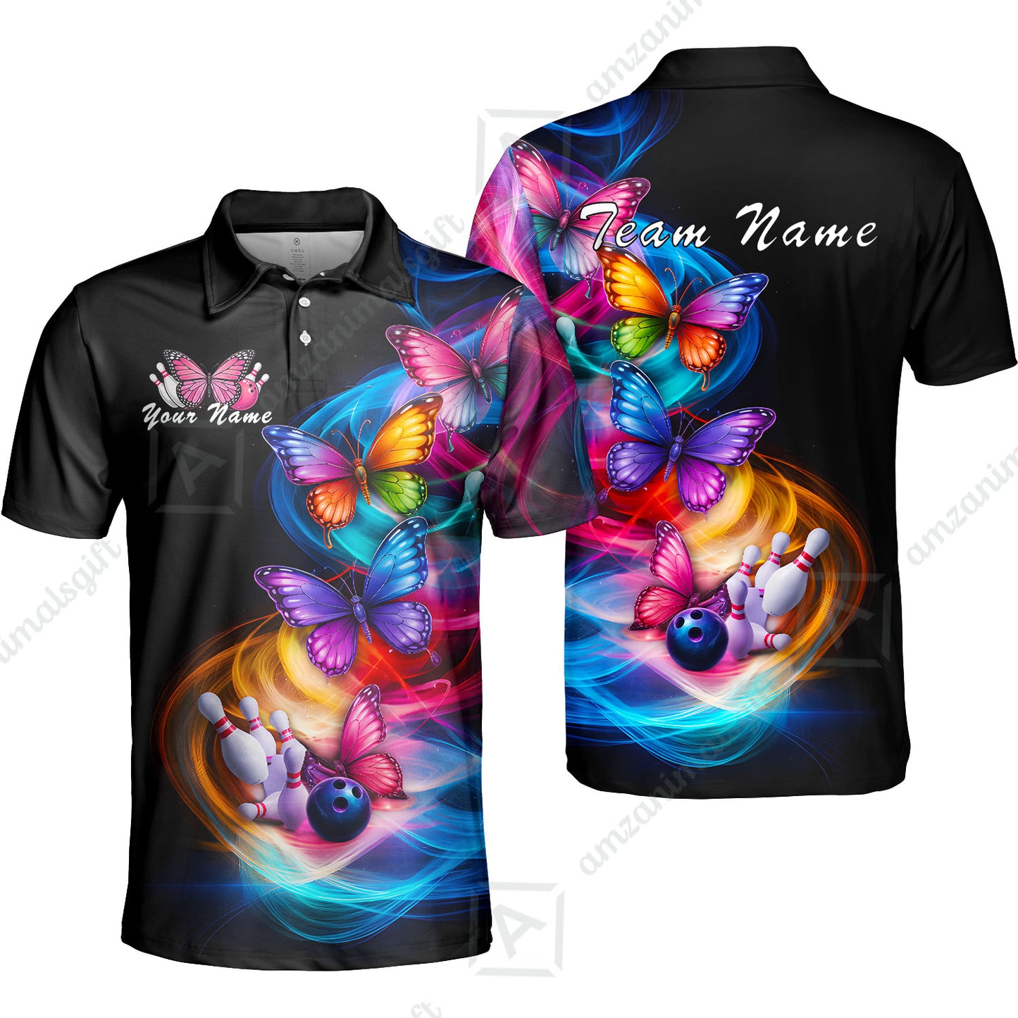 Custom Bowling Jersey Polo Shirt, Artistic Monarch Butterfly Bowling Custom Bowling Jersey Team Shirt For Players With Name & Team Name