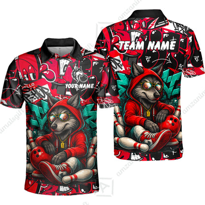 Custom Bowling Jersey Polo Shirt, Badass Wolf Mascot Bowling, Custom Bowling Jersey Team Shirt For Players With Name & Team Name