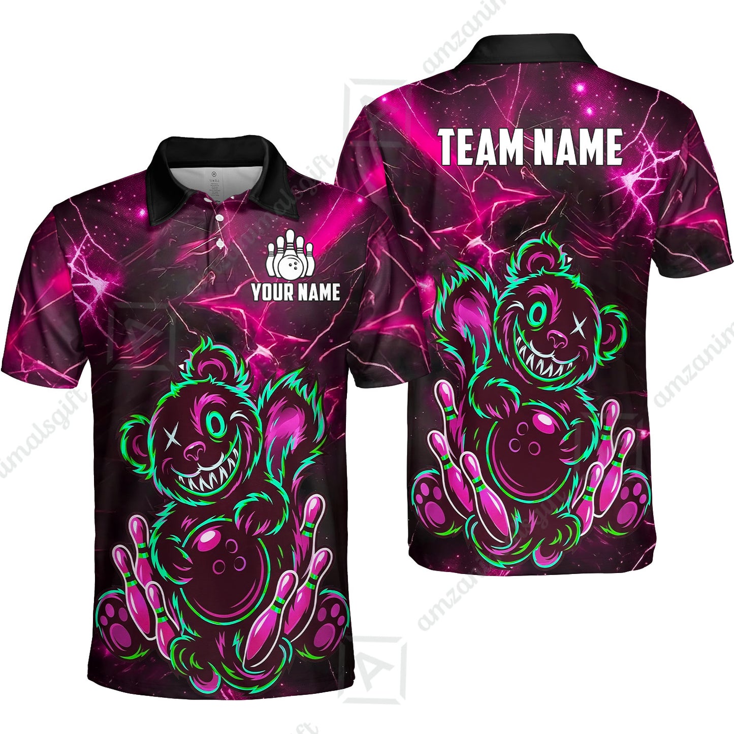 Custom Creepy Teddy Bowling Jersey Polo Shirt, Custom Creepy Teddy Bowling Jersey Team Shirt For Players With Name & Team Name