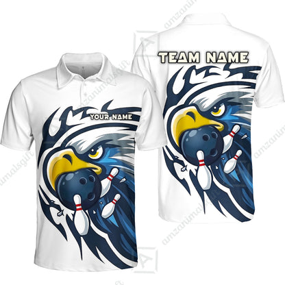 Custom Bowling Jersey Polo Shirt, Majestic Blue Eagle Mascot, Custom Bowling Jersey Team Shirt For Players With Name and Team Name